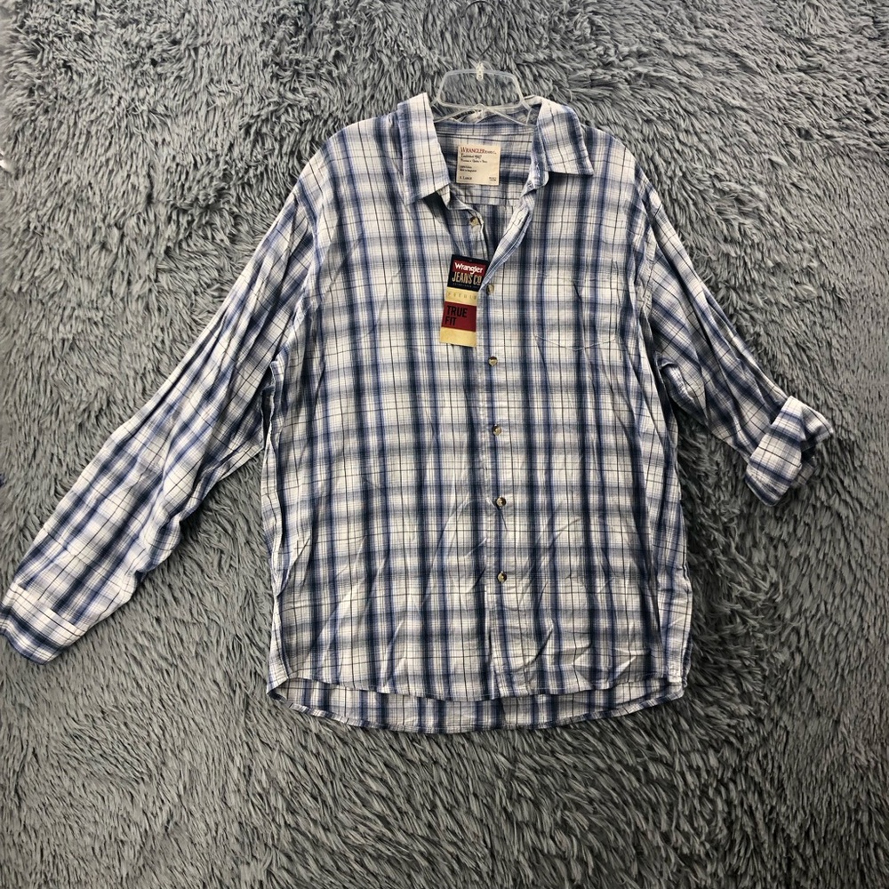 Wrangler Shirt Mens XL Button Up NWT True Fit Striped Blue White Long Sleeve